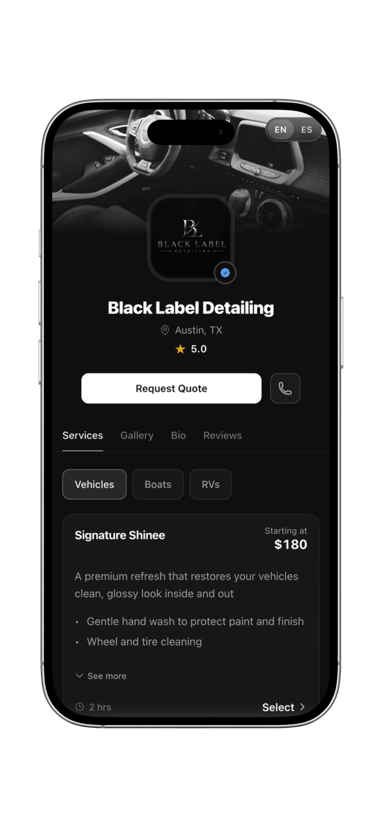 Customer booking page
